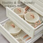 22 Pcs Pots and Pans Set Non Stick Non-Toxic Ceramic Kitchen Cookware Sets Nonstick Pot&Pan With Lid Cream White Granite Induction Compatible with Glass Lids Crepe - Image 8