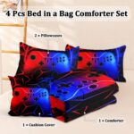 4 Pcs Gamer Twin Bedding Set for Boys, Blue-red Gaming Twin Size Boys Comforter Set for Kids - Image 3
