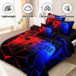 4 Pcs Gamer Twin Bedding Set for Boys, Blue-red Gaming Twin Size Boys Comforter Set for Kids - Image 5