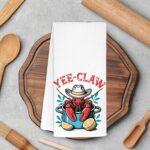 Western Cowboy Crawfish Coastal Kitchen Towels, Funny Crawfish Boil Party Supplies Hand Towels, Nautical Beach Lobster Dish Tea Towel for Kitchen, Seafood Boil Party Supplies, 16x24 Inch - Image 3