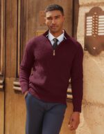 PJ PAUL JONES Men Quarter Zip Pullover Sweaters Lightweight Knit Dress Sweater for Glof Work Casual - Image 5