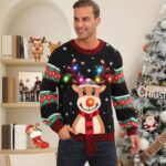Ugly Christmas Sweater Women Men,Light Up Christmas Sweater for Couples,Funny Cute Reindeer LED Xmas Tacky Sweaters - Image 3
