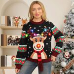 Ugly Christmas Sweater Women Men,Light Up Christmas Sweater for Couples,Funny Cute Reindeer LED Xmas Tacky Sweaters - Image 4