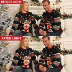 Ugly Christmas Sweater Women Men,Light Up Christmas Sweater for Couples,Funny Cute Reindeer LED Xmas Tacky Sweaters - Image 5