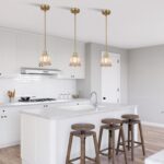 Modern Gold Pendant Light Brushed Brass Mid Century Chandelier Amber Glass Shades Adjustable Rods Farmhouse Ceiling Hanging Lighting Fixture Kitchen Island Dining Room Bedroom - Image 3