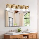 5 Light Bathroom Vanity Lights Brushed Nickel Bathroom Lighting Fixtures Over Mirror with Clear Glass Shades, Modern Industrial Wall Sconces Vanity Lighting Fixture for Bedroom Living Room - Image 5
