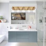 5 Light Bathroom Vanity Lights Brushed Nickel Bathroom Lighting Fixtures Over Mirror with Clear Glass Shades, Modern Industrial Wall Sconces Vanity Lighting Fixture for Bedroom Living Room - Image 9