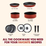 T-fal Ingenio Nonstick Cookware Set 10 Piece, Induction, Oven Broiler Safe 500F, Cookware, Pots and Pans, RV, Camping, Oven, Broil, Dishwasher Safe, Detachable Handle, Red - Image 3