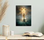 Jesus Walking On Water Canvas Wall Art Jesus Christ Wall Decor Picture Christianity Cross Poster Print Painting for Living Room Bedroom Prayer Room Home Decorate Prepare To Hang - Image 3