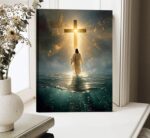 Jesus Walking On Water Canvas Wall Art Jesus Christ Wall Decor Picture Christianity Cross Poster Print Painting for Living Room Bedroom Prayer Room Home Decorate Prepare To Hang - Image 6
