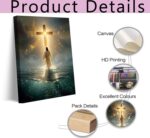 Jesus Walking On Water Canvas Wall Art Jesus Christ Wall Decor Picture Christianity Cross Poster Print Painting for Living Room Bedroom Prayer Room Home Decorate Prepare To Hang - Image 7