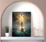 Jesus Walking On Water Canvas Wall Art Jesus Christ Wall Decor Picture Christianity Cross Poster Print Painting for Living Room Bedroom Prayer Room Home Decorate Prepare To Hang - Image 9