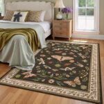 Floral Washable Rug 5x7 Area Rugs for Living Room, Insect Print Rug for Bedroom, Non Slip Throw Carpet with Rubber Back, Soft Low Pile Carpet for Dining Room Home Office, Brown - Image 3
