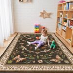 Floral Washable Rug 5x7 Area Rugs for Living Room, Insect Print Rug for Bedroom, Non Slip Throw Carpet with Rubber Back, Soft Low Pile Carpet for Dining Room Home Office, Brown - Image 5