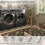 Floral Washable Rug 5x7 Area Rugs for Living Room, Insect Print Rug for Bedroom, Non Slip Throw Carpet with Rubber Back, Soft Low Pile Carpet for Dining Room Home Office, Brown - Image 8