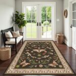 Floral Washable Rug 5x7 Area Rugs for Living Room, Insect Print Rug for Bedroom, Non Slip Throw Carpet with Rubber Back, Soft Low Pile Carpet for Dining Room Home Office, Brown - Image 9