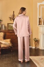 Ekouaer Women's Classic Button Down Long Satin Silk Pajama Set - Image 5