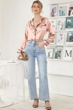 Ekouaer Women's Classic Button Down Long Satin Silk Pajama Set - Image 6