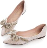SAILING LU Bow-Knot Ballet Flats for Women Pointed Toe Crystals Wedding Shoes Comfort Light Weight Loafers - Image 3