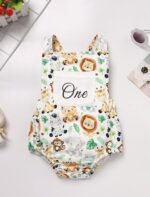 FYMNSI 1st Birthday Outfit for Baby Boy - Animal Theme Bubble Romper Bodysuit Toddler Birthday Party Backless Overalls Onesie - Image 3