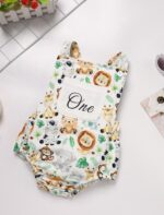 FYMNSI 1st Birthday Outfit for Baby Boy - Animal Theme Bubble Romper Bodysuit Toddler Birthday Party Backless Overalls Onesie - Image 5