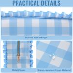 Gingham Ruffle Makeup Bag,Large Travel Cute Cosmetic Bag for Women Girls,Toiletry Bag Make up Organizer 11.8 x 4.7 x 9 inch (Blue Gingham) - Image 5