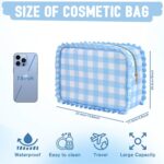 Gingham Ruffle Makeup Bag,Large Travel Cute Cosmetic Bag for Women Girls,Toiletry Bag Make up Organizer 11.8 x 4.7 x 9 inch (Blue Gingham) - Image 6