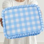 Gingham Ruffle Makeup Bag,Large Travel Cute Cosmetic Bag for Women Girls,Toiletry Bag Make up Organizer 11.8 x 4.7 x 9 inch (Blue Gingham) - Image 8
