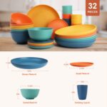 Wheat Straw Dinnerware Sets for 8, Unbreakable Plates and Bowls Sets for 8, 32-Piece Dishes Set, Microwave Safe Plastic Plates Reusable, Cups and Bowls Sets for Kitchen, Outdoor - Multi - Image 3