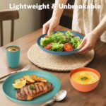 Wheat Straw Dinnerware Sets for 8, Unbreakable Plates and Bowls Sets for 8, 32-Piece Dishes Set, Microwave Safe Plastic Plates Reusable, Cups and Bowls Sets for Kitchen, Outdoor - Multi - Image 6