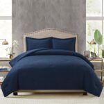Chezmoi Collection Wilmer 3-Piece Waffle Weave Comforter Set - Soft and Cozy All Season Bedding Set, King, Navy - Image 3