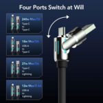 MFish 4-in-1 Universal USB Charging Cable with Carrying Case – 240W Max Fast Charger Cord, USB-A, Dual USB-C & Lighting, for iPhone 14/15/16/17 Series, iPad & MacBook and More(Black, 6.6Ft) - Image 3