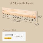 Lolalet Wooden Necklace Holder for Wall with 15 Hooks, Necklaces Hanger Easy Install Wall Mount Necklace Organizer, Jewelry Hangers for Chains, Bracelets, Earrings -Nature - Image 5
