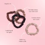 SILKIE x4 Set - Forget Satin - 100% Pure Mulberry Silk Black Brown Skinny Scrunchies Travel Pouch Everyday Hair Ties Elastics Hair Care Ponytail Holder No Damage (Chocolate) - Image 3