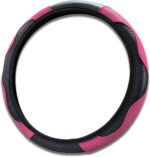 Car Steering Wheel Cover, 15 inch Carbon Fiber Microfiber PU Leather Elastic Steering Wheel Protector for Unisex, Anti-Slip Breathable Car Interior Accessories for Most Cars (Pink) - Image 3