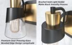 URSOLA Bathroom Vanity Light, 3 Lights Bathroom Light Fixtures, 19.7 inch Bathroom Light Fixtures Over Mirror Black and Gold, with Bevelled Edge and Clear Glass Shade Wall Lamp - Image 4