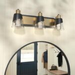 URSOLA Bathroom Vanity Light, 3 Lights Bathroom Light Fixtures, 19.7 inch Bathroom Light Fixtures Over Mirror Black and Gold, with Bevelled Edge and Clear Glass Shade Wall Lamp - Image 6
