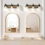 URSOLA Bathroom Vanity Light, 3 Lights Bathroom Light Fixtures, 19.7 inch Bathroom Light Fixtures Over Mirror Black and Gold, with Bevelled Edge and Clear Glass Shade Wall Lamp - Image 8