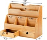 Youeon Bamboo Desk Mail Organizer with Drawers, Large Office Desk Organizer, Countertop Magazine File Holder, Desk Organizer and Sorter for File Letter Paper Office Supplies - Image 3