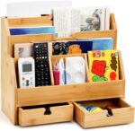 Youeon Bamboo Desk Mail Organizer with Drawers, Large Office Desk Organizer, Countertop Magazine File Holder, Desk Organizer and Sorter for File Letter Paper Office Supplies - Image 6