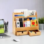 Youeon Bamboo Desk Mail Organizer with Drawers, Large Office Desk Organizer, Countertop Magazine File Holder, Desk Organizer and Sorter for File Letter Paper Office Supplies - Image 9