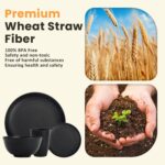 Homienly Wheat Straw Plates and Bowls Sets, Dishes Set for 8, Wheat Straw Dinnerware Set for Kitchen 32-Piece - Deep Plates Sets, Cereal Bowls with Drinking Cups, Microwave and Dishwasher Safe, Black - Image 4