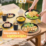 Homienly Wheat Straw Plates and Bowls Sets, Dishes Set for 8, Wheat Straw Dinnerware Set for Kitchen 32-Piece - Deep Plates Sets, Cereal Bowls with Drinking Cups, Microwave and Dishwasher Safe, Black - Image 5