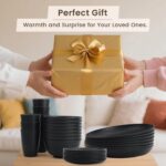 Homienly Wheat Straw Plates and Bowls Sets, Dishes Set for 8, Wheat Straw Dinnerware Set for Kitchen 32-Piece - Deep Plates Sets, Cereal Bowls with Drinking Cups, Microwave and Dishwasher Safe, Black - Image 8