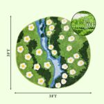 Green Flower Moss Bathroom Rug: Cute Floral Tufted Irregular Carpet Non Slip Absorbent Bath mat with Decorative Design for Bedroom Living Room Kitchen 3x3ft - Image 3