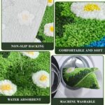 Green Flower Moss Bathroom Rug: Cute Floral Tufted Irregular Carpet Non Slip Absorbent Bath mat with Decorative Design for Bedroom Living Room Kitchen 3x3ft - Image 4
