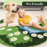 Green Flower Moss Bathroom Rug: Cute Floral Tufted Irregular Carpet Non Slip Absorbent Bath mat with Decorative Design for Bedroom Living Room Kitchen 3x3ft - Image 5