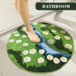 Green Flower Moss Bathroom Rug: Cute Floral Tufted Irregular Carpet Non Slip Absorbent Bath mat with Decorative Design for Bedroom Living Room Kitchen 3x3ft - Image 6