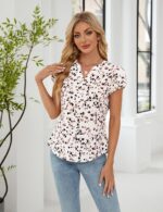 Blooming Jelly Women's Dressy Casual Tops Business Work Blouses White Button Down Shirts Cap Sleeve V Neck Tshirt - Image 3