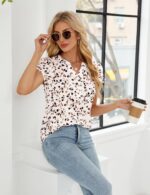 Blooming Jelly Women's Dressy Casual Tops Business Work Blouses White Button Down Shirts Cap Sleeve V Neck Tshirt - Image 4